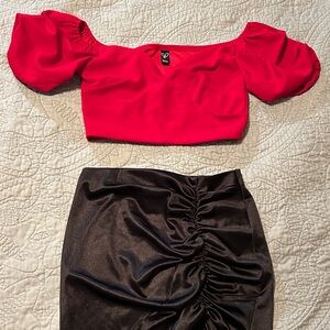 Red Puff Sleeve Crop Top